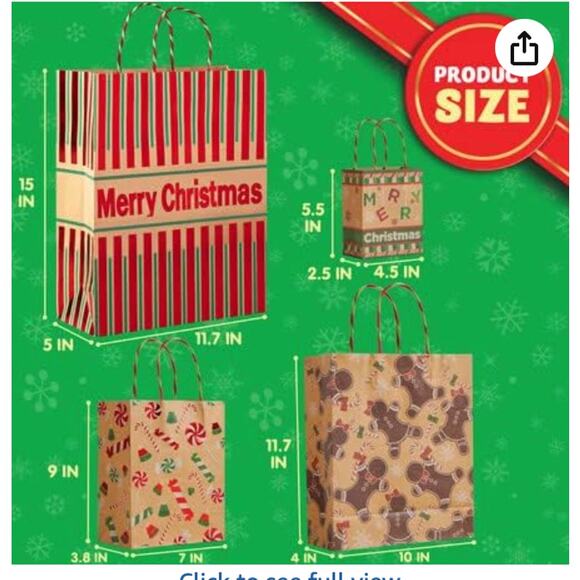 24 Christmas Foil Kraft Gift Bags Assorted Sizes with Twine Handles-24 Different - Picture 4 of 6